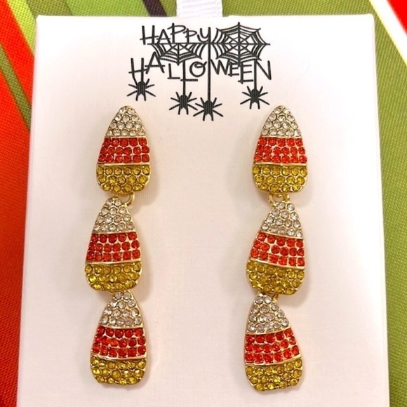 Brand New Piper K Candy Corn Halloween Sparkly Drop Earrings Festive Party - Picture 12 of 13